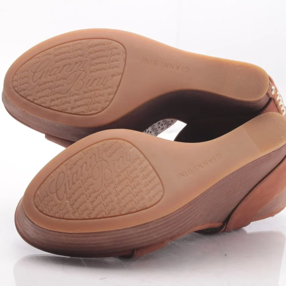 Gianni Bini Platform Wedge Leather Sandal Women10M Brown - Picture 15 of 16